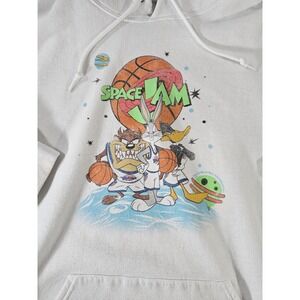 Jerzees Space Jam Hoodie Mens L White Tune Squad Bugs Bunny Taz Pullover
